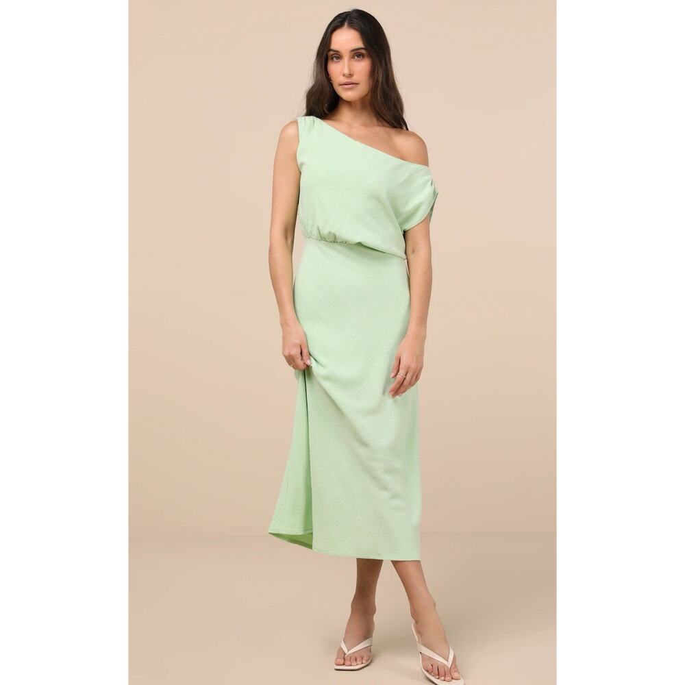 Lulu's Mint Green Midi Dress XLL Linen Off-Shoulder Blend Sleeveless NWT